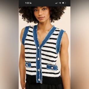 Laundry By Shelli Segal Black and Blue Striped Vest